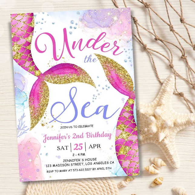 Mermaid Invitation de fête du 2e anniversaire sous (Créateur téléchargé)