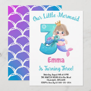 Mermaid Invitation de fête du 3e anniversaire