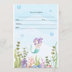 Mermaid Invitation Fill In Watercolor