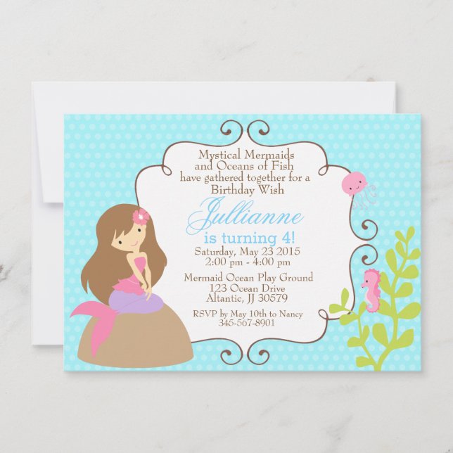 Mermaid invitation for a girl birthday (Front)