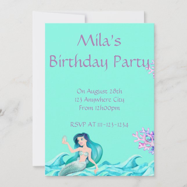 MERMAID INVITATIONS, BIRTHDAY INVITATIONS (Front)