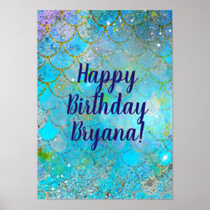 Mermaid Iridescent Pearl Shimmer Birthday Party Poster