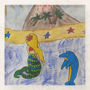 Mermaid Island Glass Coaster