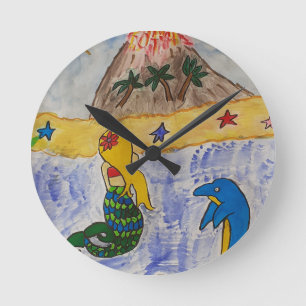 Mermaid Island Round Clock