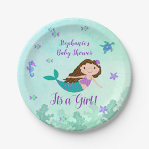 Mermaid It's A Girl Baby Shower Personalized Paper Plate