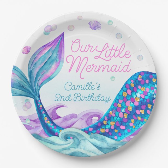 Mermaid Kids Birthday Party Paper Plate (Front)