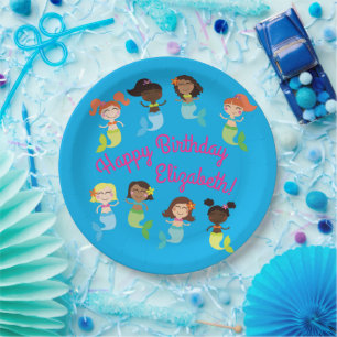 Mermaid Kids Birthday Pool Party Paper Plate