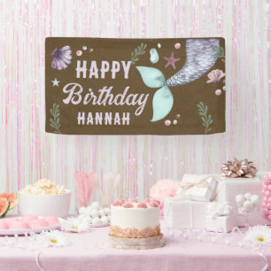 Mermaid Kids Birthday Sea Purple Dark Kraft Banner