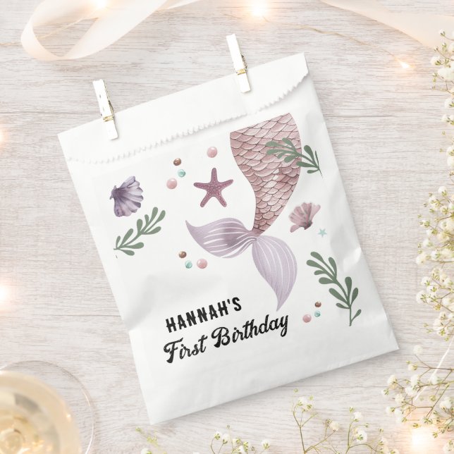 Mermaid Kids Birthday Sea Purple Favour Bag (Clipped)