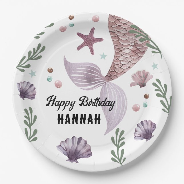 Mermaid Kids Birthday Sea Purple Paper Plate (Front)