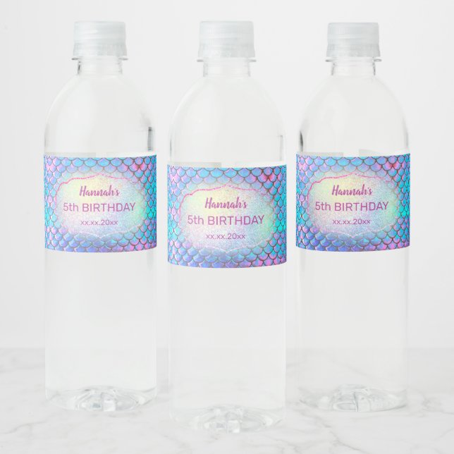mermaid kids Birthday Water Bottle Label (Bottles)