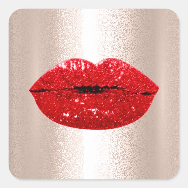 Mermaid Kiss Lips Makeup Artist Red Rose Glam Square Sticker (Front)