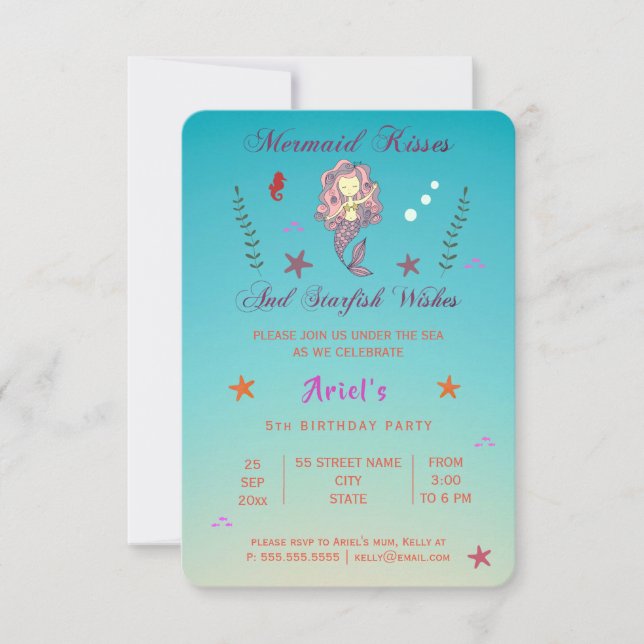 Mermaid Kisses and Starfish Wishes | Party Invite (Front)