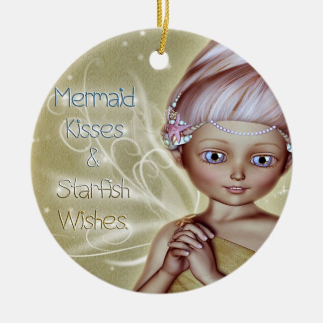 Mermaid Kisses Ceramic Ornament (Front)