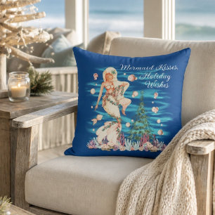 Mermaid Kisses, Holiday Wishes Throw Pillow