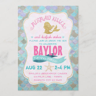 Mermaid Kisses Invitation d'anniversaire