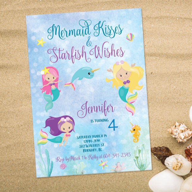 Mermaid Kisses Invitation d'anniversaire (Créateur téléchargé)