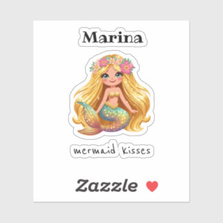 Mermaid kisses personalized name stickers