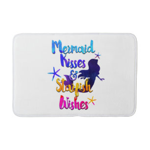 Mermaid Kisses & Starfish Wishes Watercolor Beachy Bath Mat