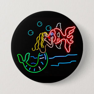 Mermaid Kissing Fish in Neon 3 Inch Round Button