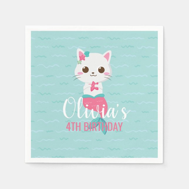 Mermaid Kitty Birthday Party Napkin (Front)