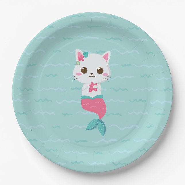 Mermaid Kitty Birthday Party Paper Plate (Front)