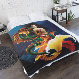 Mermaid Koi Dragon Fantasy Fleece Blanket