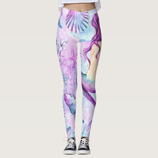Mermaid Leggings, Womens Leggings, Summer Leggings (Front)