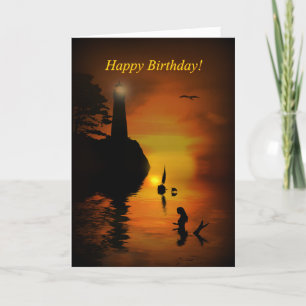 Mermaid Lighthouse Dolphin Sailboat Happy Birthday Card