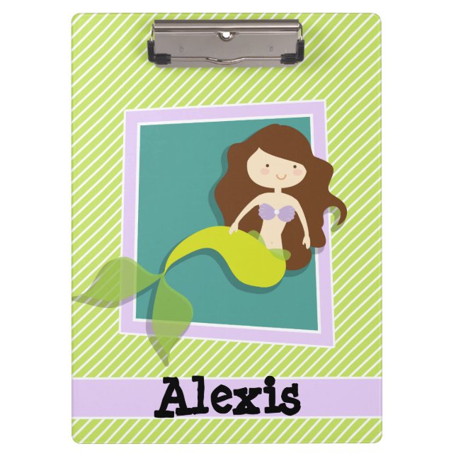 Mermaid; Lime Green & White Stripes Clipboard (Front)