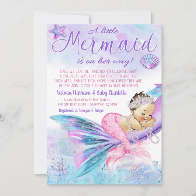 Mermaid Long Distance Baby Shower by Mail Invitation (Front)