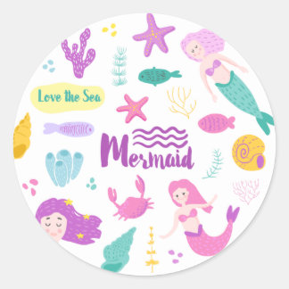Mermaid Love the Sea Round Classic Round Sticker