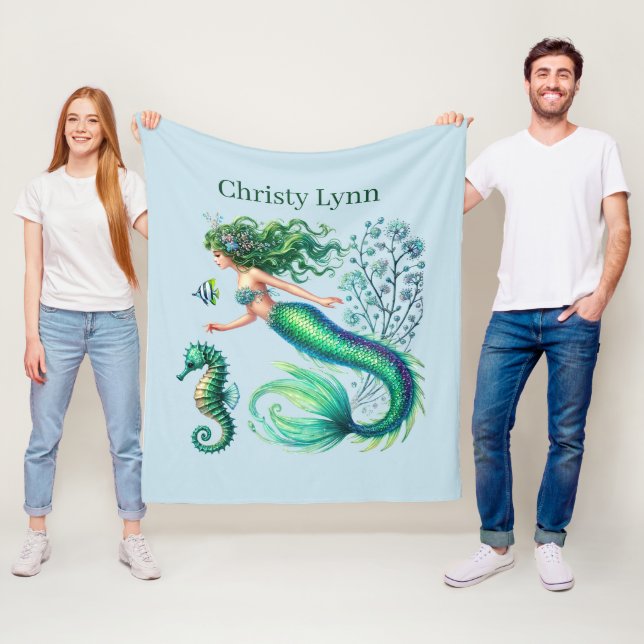 Mermaid lovers add name  fleece blanket (In Situ)