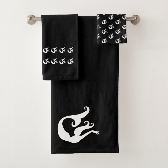 Mermaid  lovers  Black and white Bath towel set (Insitu)