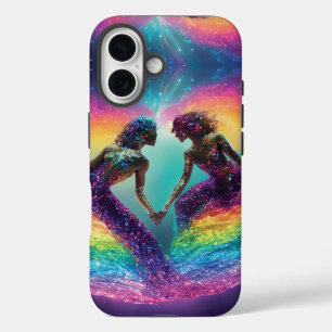 Mermaid Lovers Dreams Abstract Cosmic Rainbow Love iPhone 16 Case