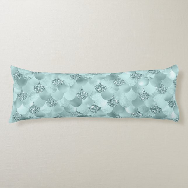 Mermaid Luxe Scale | Seafoam Mint Green Aqua Sheen Body Pillow (Front)