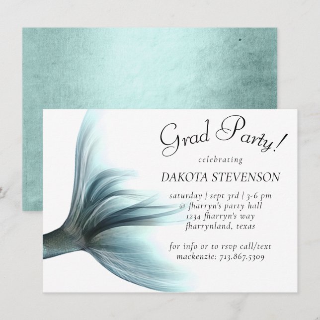 Mermaid Luxe | Seafoam Mint Green Aqua Graduation Invitation (Front/Back)