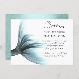 Mermaid Luxe   Seafoam Mint Green Sheen Baptism Invitation