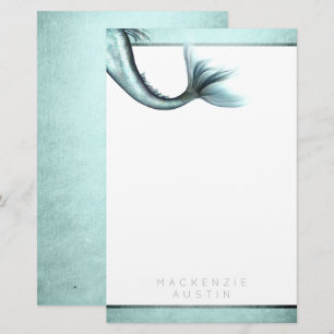 Mermaid Luxe Tail   Seafoam Mint Green Aqua Custom Stationery