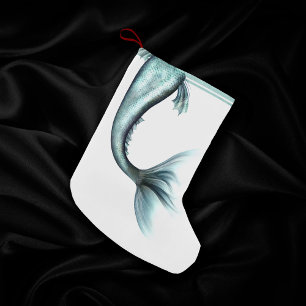 Mermaid Luxe Tail   Seafoam Mint Green Aqua Sheen Small Christmas Stocking