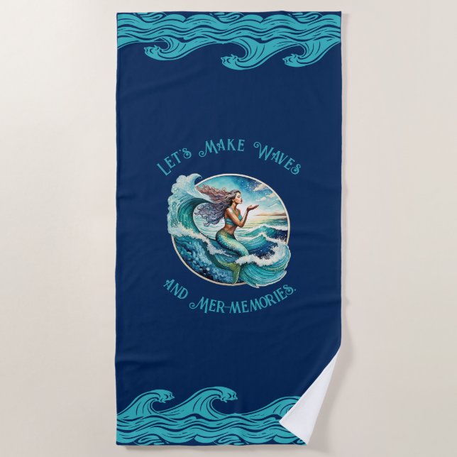 Mermaid Magic: Dive into Waves of Memories Beach Towel (Front)
