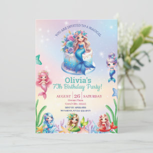 Mermaid  Magical 7Th Birthday Party Girl Invitation