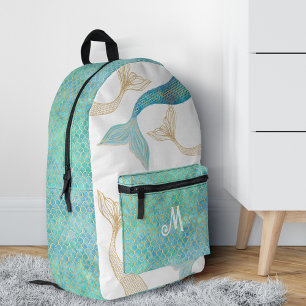 Mermaid Magical Fantasy Glitter Scales Monogram Printed Backpack