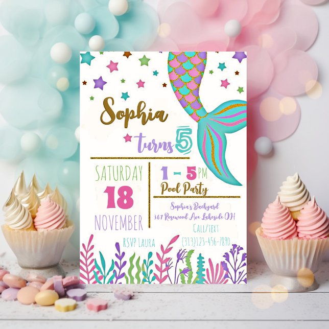 Mermaid Magique Anniversaire Piscine Invitation (Créateur téléchargé)