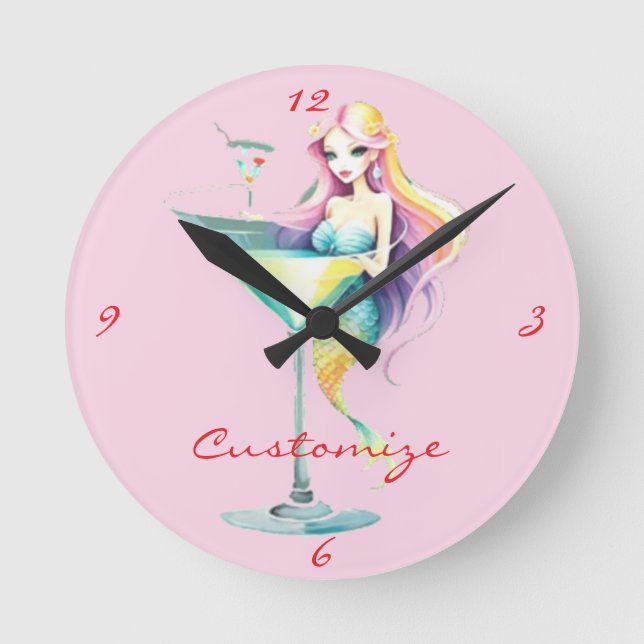 Mermaid Martini Girl Thunder_Cove Round Clock (Front)