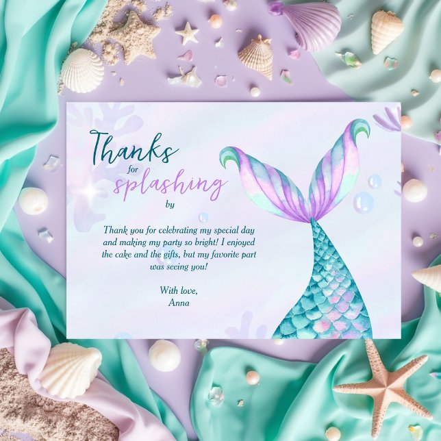 Mermaid Merci pour son écrasement par Anniversaire (Thank for Splashing By Mermaid Birthday Theme Thank You Card)
