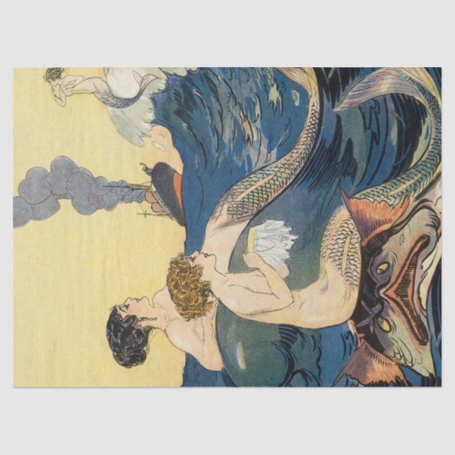 Mermaid / Mermaids Vintage Antique Decoupage Tissue Paper (Front)