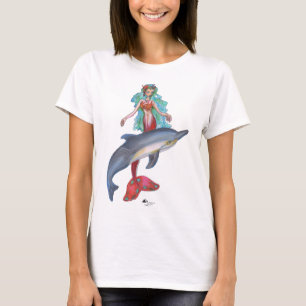 Mermaid Merman Dolphin Orange Red Ocean Water Blue T-Shirt