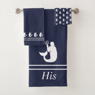 Mermaid Merman Navy Bleu et blanc Son 