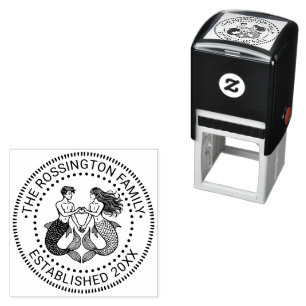 Mermaid Merman Sweethearts Family Name Date Estd N Self-inking Stamp